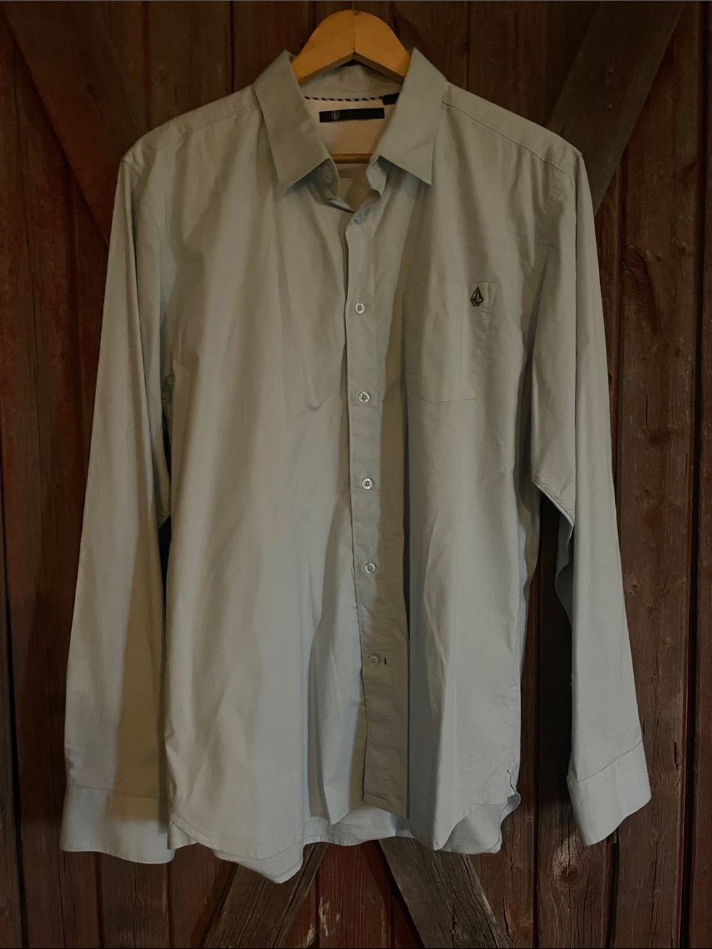 Vintage Volcom Men's Pale Blue Button-Down Dress Shirt